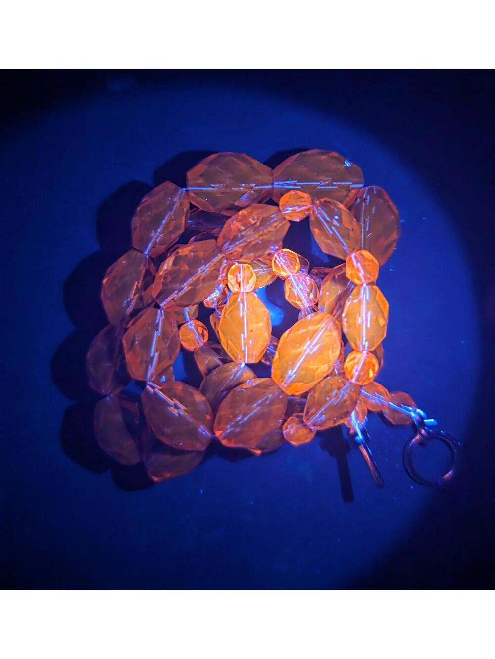 Orange UV Reactive Czech Glass Necklace Cognac Honey Graduated Beads Art Deco